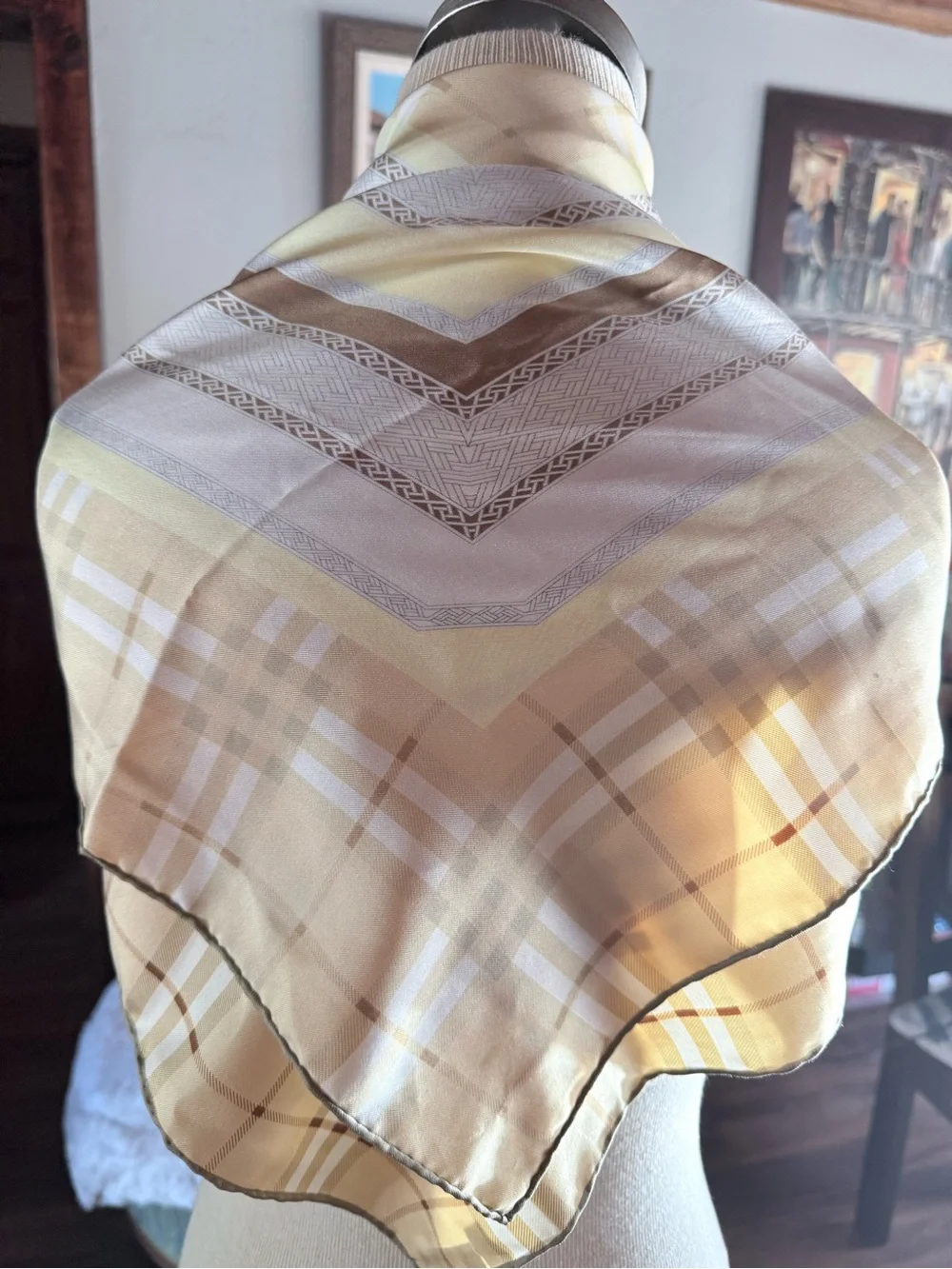 Burberry Beige and Cream Check Silk Scarf